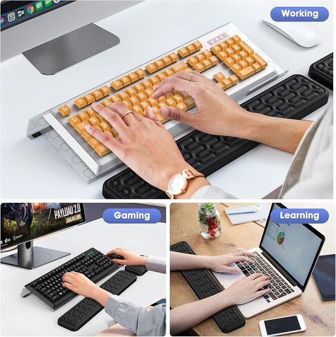 حامل لوحة مفاتيح الكمبيوتر HONKID لسطح المكتب ومساند المعصم للماوس ولوحة المفاتيح، حامل لوحة مفاتيح مائل من الأكريليك الأسود 4 في 1 مع وسادات مسند المعصم للكتابة المريحة، أسود in Kuwait