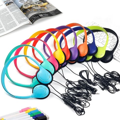 Kids Headphones Bulk 10 Pack for School Classroom Student Children Toddler Boys Girls Teen and Adult,Class Set of Headphones for Students Computer 3.5mm Jack (10 Mixed Colors) in Saudi Arabia