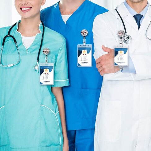 بكرة شارة ممرضة Soleebee، حامل شارة قابل للسحب مقاس 60.96 سم مع مشبك تمساح دوار، حامل شارة تعريف بحجر الراين اللامع للممرضات والأطباء والمعلمين والطلاب، حامل شارة معدل ضربات القلب (أبيض) in Kuwait