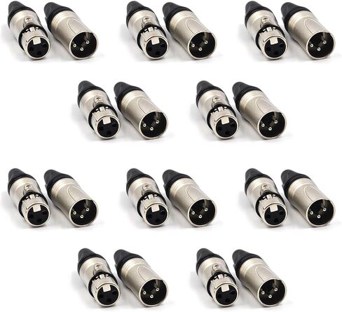 (20 Pack) 3-Pin XLR Cable Connector 10 Male & 10 Female Solder Type Mic Audio Socket Microphone Line Plug Connector, Black Housing Silver Contacts in Kuwait