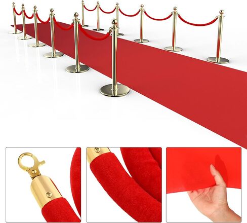 عداء السجاد الأحمر 2.6 × 15 قدم سجادة عداء الممر للسجاد الأحمر بسمك 55 جرامًا للمتر المربع مع 4 قطع من حبل مخملي أحمر حاجز حبل للتحكم في الحشود مع خطافات مطلية باللون الذهبي، 5 أقدام in Kuwait