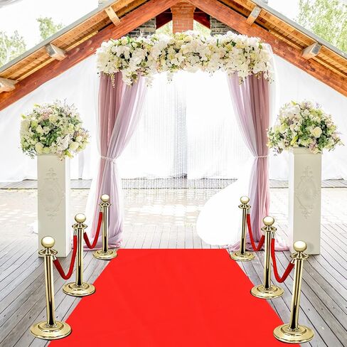 عداء السجاد الأحمر 2.6 × 15 قدم سجادة عداء الممر للسجاد الأحمر بسمك 55 جرامًا للمتر المربع مع 4 قطع من حبل مخملي أحمر حاجز حبل للتحكم في الحشود مع خطافات مطلية باللون الذهبي، 5 أقدام in Kuwait