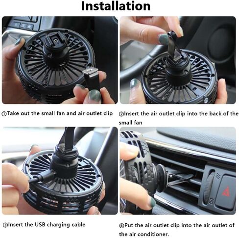Car Mini Portable Fan, 3 Mode Wind Speed Adjustment, Clip Mount, Center Console Mount, Night Light Design, Wheel Tire Fan in Saudi Arabia