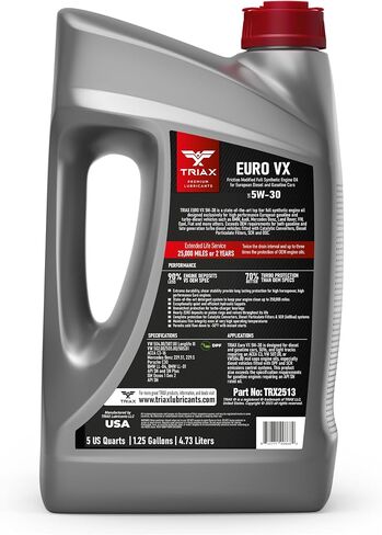 TRIAX Euro VX 5W-30 Full Synthetic Ester, Compatible with VW 507.00/504.00, VW Audi 502.00, 505.01, BMW LL-04, Porsche C30, ACEA C3, Mercedes 229.51, 229.5, 229.31 (5 Quart Jug) in Saudi Arabia