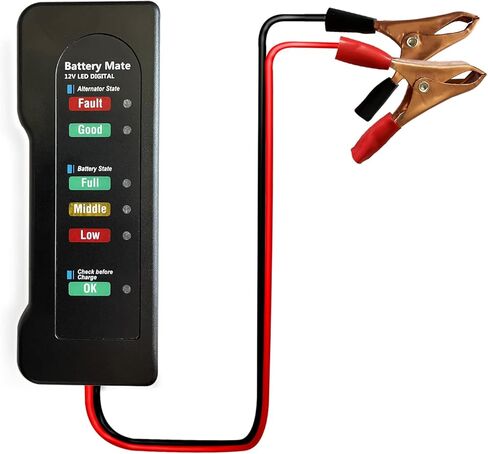 جهاز اختبار بطارية السيارة 12 فولت، جهاز اختبار مولد التيار المتردد للسيارات، مع مؤشر LED، يستخدم للتحقق من حالة البطارية وشحن مولد التيار المتردد، مناسب للسيارات والشاحنات والدراجات النارية in Kuwait