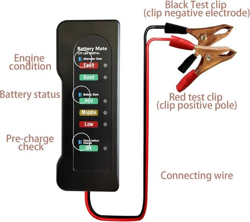جهاز اختبار بطارية السيارة 12 فولت، جهاز اختبار مولد التيار المتردد للسيارات، مع مؤشر LED، يستخدم للتحقق من حالة البطارية وشحن مولد التيار المتردد، مناسب للسيارات والشاحنات والدراجات النارية in Kuwait