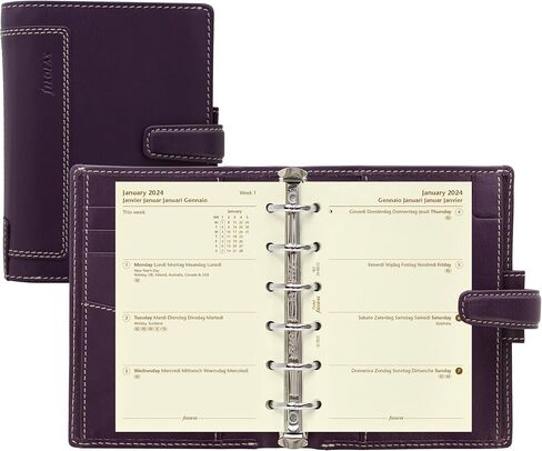 منظم Filofax Holborn، حجم الجيب، أرجواني - جلد الجاموس المحبب بالكامل، ست حلقات، مع مذكرات تقويم أسبوعية لعرضها، متعدد اللغات، 2024 (C025602-24) in Saudi Arabia