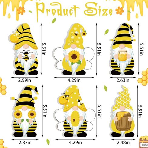 6 Pcs Bee Sunflower Gnome Wooden Sign Honeybee Gnome Wooden Freestanding Table Decor Double Printed Gnome Tabletop Centerpiece Ornament Decoration for Summer Beach Home Office Party in Saudi Arabia