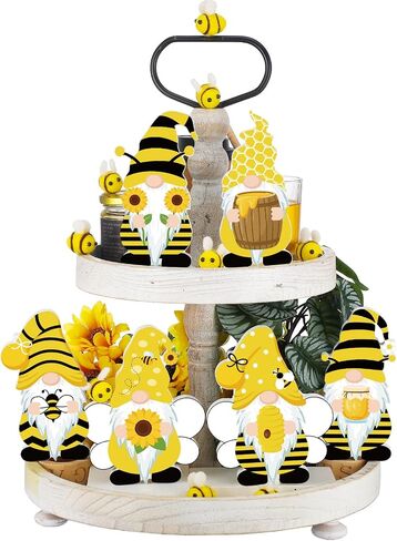 6 Pcs Bee Sunflower Gnome Wooden Sign Honeybee Gnome Wooden Freestanding Table Decor Double Printed Gnome Tabletop Centerpiece Ornament Decoration for Summer Beach Home Office Party in Saudi Arabia