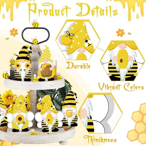 6 Pcs Bee Sunflower Gnome Wooden Sign Honeybee Gnome Wooden Freestanding Table Decor Double Printed Gnome Tabletop Centerpiece Ornament Decoration for Summer Beach Home Office Party in Saudi Arabia