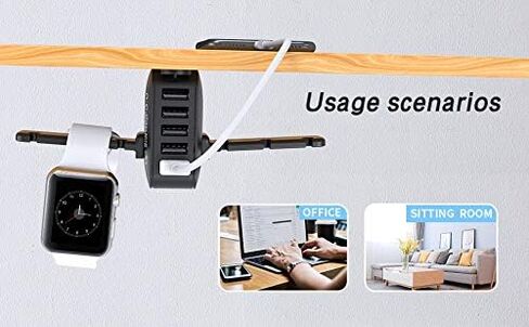 Headphone Stand Under Desk 5 USB QC 3.0 Quick Charger Rack Headset Hook Holder Hanger Mount Station(8A/40W), Pc Gaming Headsets Switch Earphone Wire Organizer Adapter in Saudi Arabia