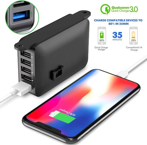 Headphone Stand Under Desk 5 USB QC 3.0 Quick Charger Rack Headset Hook Holder Hanger Mount Station(8A/40W), Pc Gaming Headsets Switch Earphone Wire Organizer Adapter in Saudi Arabia