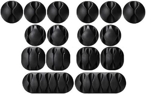 مشابك كابل حامل الحبل، منظم سلك إدارة كابل المكتب، 16 حزمة سوداء، منظم كابل مثالي، حامل سلك للمكتب، المنضدة، شاحن الهاتف، الكمبيوتر، المنزل، المكتب، السيارة in Kuwait