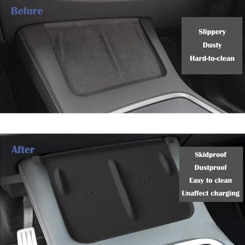 Center Console Wireless Charing Silicone Mat Cover Fits for Tesla Model Y Model 3 2021 2022 2023 Interior Accessories, Silicone Cover for Tesla Wireless Charging Pad Waterproof Wear-Resistant - Black in Kuwait