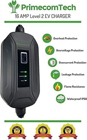 PRIMECOM.TECH Level 2 24Amp Electric Vehicle (EV) Charger Amperage Adjustable: 10A-16A-24A (30 Foot, 10-30P) in Saudi Arabia