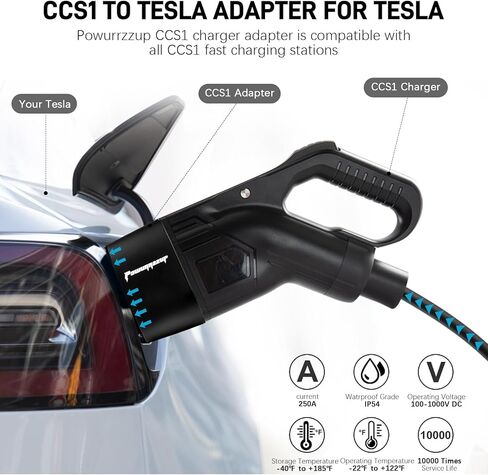 محول CCS1 إلى Tesla لطراز Tesla 3 Y S X، بحد أقصى 250 كيلو واط CCS إلى محول Tesla، شحن سريع بقدرة 500 فولت تيار مستمر متوافق مع محطات الشحن من المستوى 3 مع قابس CCS [فقط لأصحاب Tesla] in Saudi Arabia