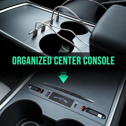 محور وشاحن USB 2 في 1 من Tesla مع كابلات Lightning وType C للشحن السريع والقابلة للسحب لـ Tesla 2021 2022 2023 2024 Model 3 & Y، محطة إرساء، تخزين مدمج in Kuwait