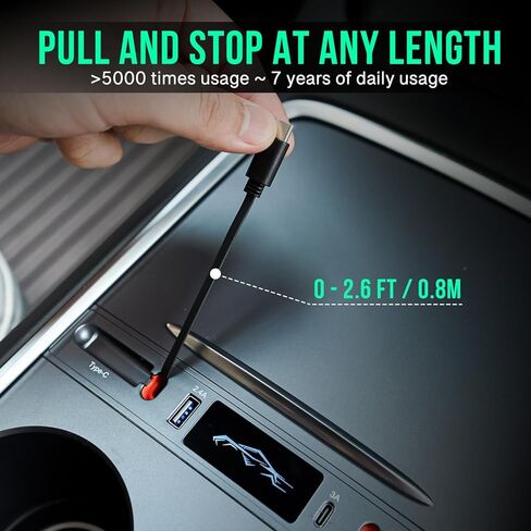 محور وشاحن USB 2 في 1 من Tesla مع كابلات Lightning وType C للشحن السريع والقابلة للسحب لـ Tesla 2021 2022 2023 2024 Model 3 & Y، محطة إرساء، تخزين مدمج in Kuwait