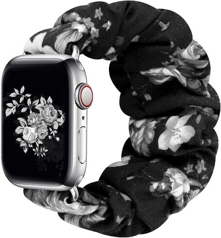 Greatfine Scrunchie Band Compatible with Apple Watch Bands 38/40/41/42mm,S | Women Elastic Scrunchie Watch Strap for iWatch Watch Series 11 10 9 8 7 6 5 4 3 2 1 SE 3 2 1 Ultra 3 2 1,Black in Kuwait