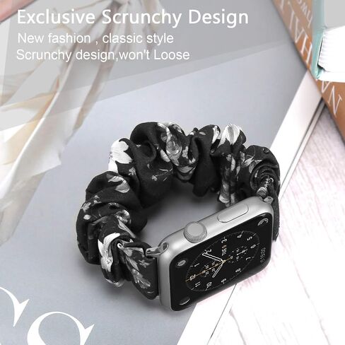 Greatfine Scrunchie Band Compatible with Apple Watch Bands 38/40/41/42mm,S | Women Elastic Scrunchie Watch Strap for iWatch Watch Series 11 10 9 8 7 6 5 4 3 2 1 SE 3 2 1 Ultra 3 2 1,Black in Kuwait