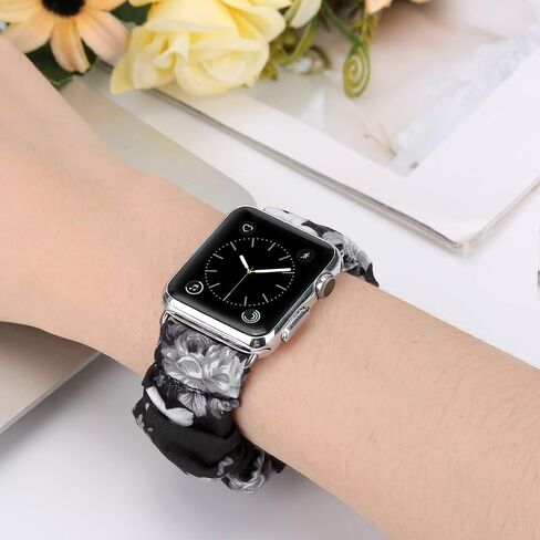 Greatfine Scrunchie Band Compatible with Apple Watch Bands 38/40/41/42mm,S | Women Elastic Scrunchie Watch Strap for iWatch Watch Series 11 10 9 8 7 6 5 4 3 2 1 SE 3 2 1 Ultra 3 2 1,Black in Kuwait