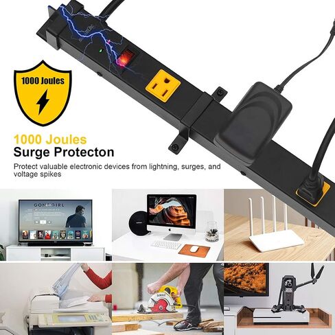 Suraielec 2-Pack 10 منافذ طويلة لقطاع الطاقة، واقي من التيار الكهربائي، قطاع معدني صناعي ثقيل لمتجر الطاقة، قابس مسطح، 1000 جول، 15 أمبير، سلك 6 أقدام، قابل للتركيب على الحائط، لمقعد العمل، المتجر، المرآب in Kuwait