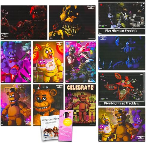 خمس ليالٍ في ملصقات فريدي لغرفة النوم - حزمة ديكور غرفة FNAF مع 12 ملصقًا FNAF للجدران، مجموعة ملصقات خمس ليالٍ في فريدي | ديكورات غرفة FNAF in Kuwait