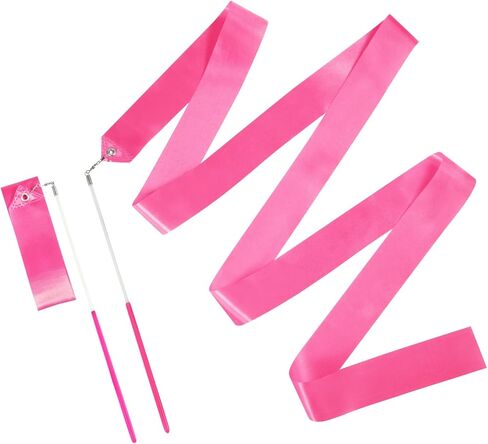 2pcs Dance Ribbons, 2m Kids Long Gymnastics Ribbon Twirling Ribbons Dancing Ribbon Streamers for Artistic Dance Training Party, with Ribbon Dancer Wand (Pink) in Saudi Arabia