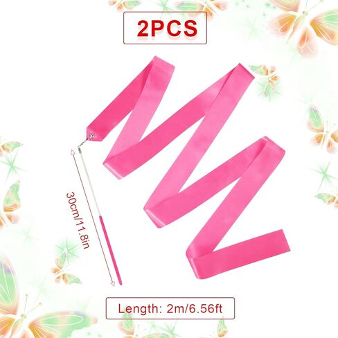 2pcs Dance Ribbons, 2m Kids Long Gymnastics Ribbon Twirling Ribbons Dancing Ribbon Streamers for Artistic Dance Training Party, with Ribbon Dancer Wand (Pink) in Saudi Arabia