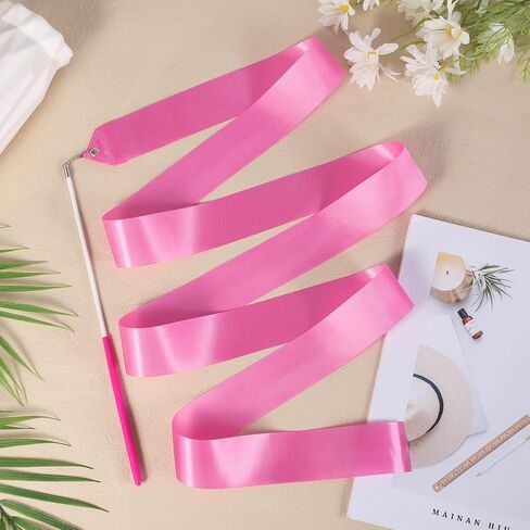 2pcs Dance Ribbons, 2m Kids Long Gymnastics Ribbon Twirling Ribbons Dancing Ribbon Streamers for Artistic Dance Training Party, with Ribbon Dancer Wand (Pink) in Saudi Arabia