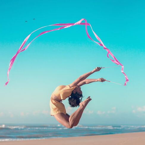2pcs Dance Ribbons, 2m Kids Long Gymnastics Ribbon Twirling Ribbons Dancing Ribbon Streamers for Artistic Dance Training Party, with Ribbon Dancer Wand (Pink) in Saudi Arabia