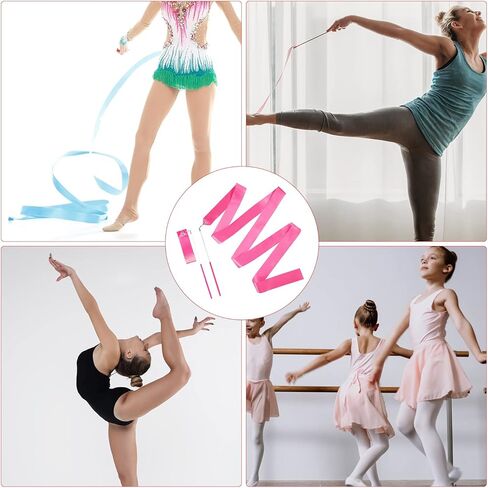 2pcs Dance Ribbons, 2m Kids Long Gymnastics Ribbon Twirling Ribbons Dancing Ribbon Streamers for Artistic Dance Training Party, with Ribbon Dancer Wand (Pink) in Saudi Arabia