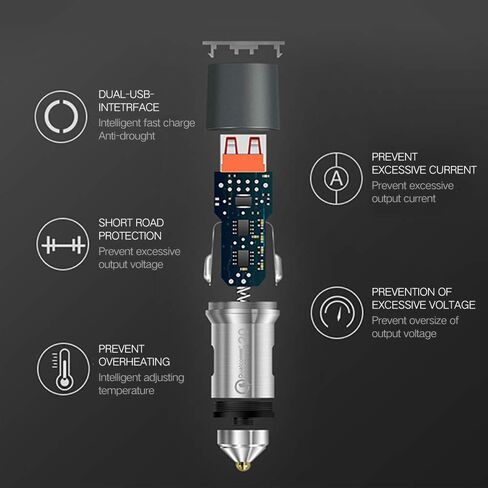شاحن سيارة، 36 وات QC 4.8A، محول شاحن سيارة سريع معدني بالكامل متوافق مع iPhone والمزيد 2 Pack in Kuwait