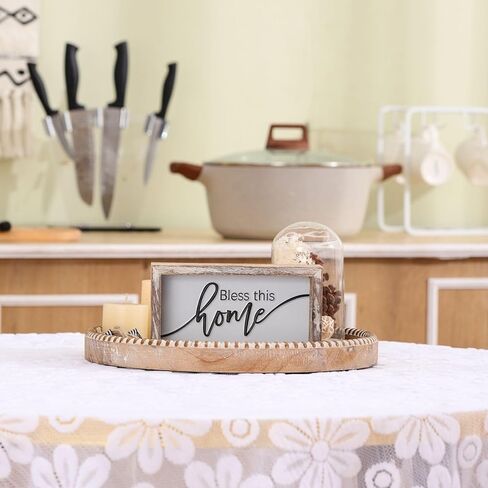 Round Trays Home Decor Decorative Trays for Coffee Table Farmhouse Vintage Beaded Tray for Kitchen Counter Living Room Countertop Centerpiece Display in Kuwait