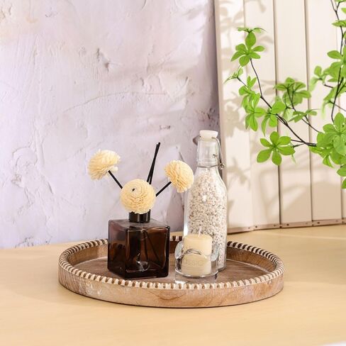 Round Trays Home Decor Decorative Trays for Coffee Table Farmhouse Vintage Beaded Tray for Kitchen Counter Living Room Countertop Centerpiece Display in Kuwait