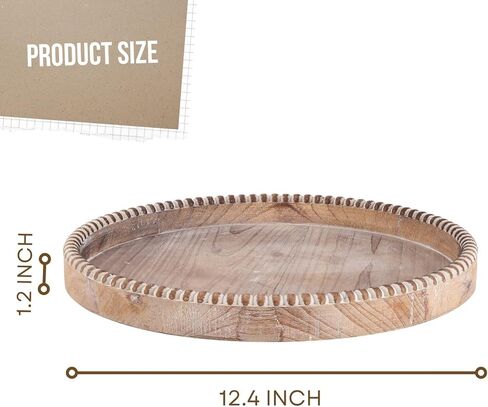 Round Trays Home Decor Decorative Trays for Coffee Table Farmhouse Vintage Beaded Tray for Kitchen Counter Living Room Countertop Centerpiece Display in Kuwait
