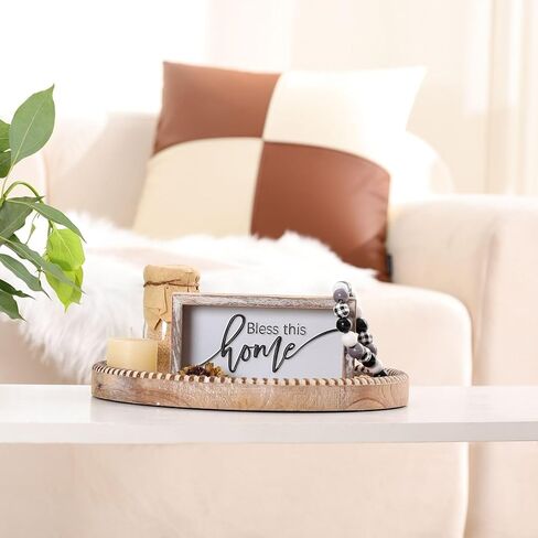 Round Trays Home Decor Decorative Trays for Coffee Table Farmhouse Vintage Beaded Tray for Kitchen Counter Living Room Countertop Centerpiece Display in Kuwait