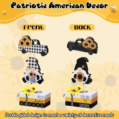 5 Pieces Sunflower Tiered Tray Decor, 3 Mini Faux Decorative Books Bundle with Twine Sunflower and Hello Sunshine, Rustic Truck Gnome Wooden Fake Book Yellow White Black Decor for Table Mantel Decor in Saudi Arabia