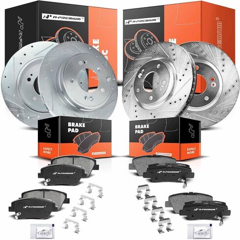 A-Premium Front and Rear Drilled and Slotted Disc Brake Rotors + Ceramic Pads Kit Compatible with Select Kia and Hyundai Models - Optima, Sonata 2011 2012 2013 2014 2015, 12-PC Set in Saudi Arabia