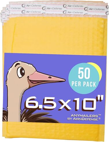 Anymailers Yellow Bubble Mailers 6.5x10 بوصة 50 حزمة من الأظرف المبطنة بالبوليستر من AirnDefense in Saudi Arabia