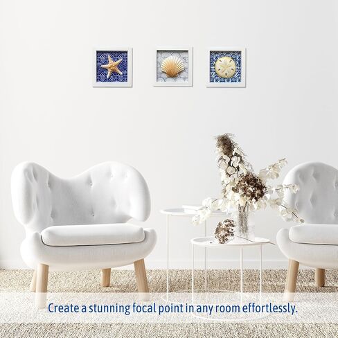 Salty Sisters Coastal, Beach Wall Decor - Ocean/Nautical Theme Sea Shell and Starfish Art Decorations for Bathroom, Home, Office, Bedroom or Living Room, Set of 3 (6"x 6"), Blue and White Decor in Saudi Arabia