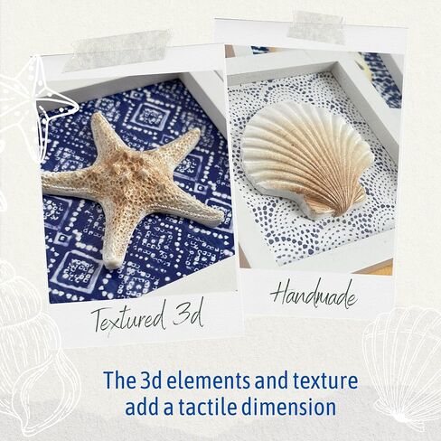Salty Sisters Coastal, Beach Wall Decor - Ocean/Nautical Theme Sea Shell and Starfish Art Decorations for Bathroom, Home, Office, Bedroom or Living Room, Set of 3 (6"x 6"), Blue and White Decor in Saudi Arabia