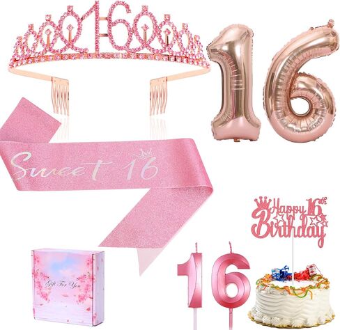 13th Birthday Candle Sash and Tiara Sets,It's My 13th Birthday Sash Rhinestone Crown Happy Birthday Cake Topper 32inch Foil Balloon for Girls 13th Birthday Gift Party Decorations Supplies (Rose 13th) in Saudi Arabia