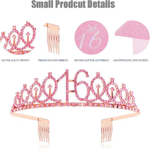 13th Birthday Candle Sash and Tiara Sets,It's My 13th Birthday Sash Rhinestone Crown Happy Birthday Cake Topper 32inch Foil Balloon for Girls 13th Birthday Gift Party Decorations Supplies (Rose 13th) in Saudi Arabia