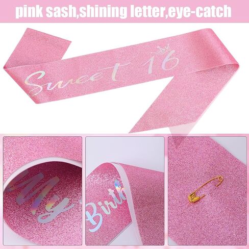 13th Birthday Candle Sash and Tiara Sets,It's My 13th Birthday Sash Rhinestone Crown Happy Birthday Cake Topper 32inch Foil Balloon for Girls 13th Birthday Gift Party Decorations Supplies (Rose 13th) in Saudi Arabia