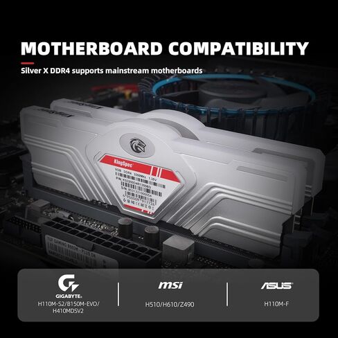 مجموعة KingSpec Silver X 32GB (2x16GB) DDR4 Ram 3600MHz مع مبدد حرارة RGB، 1.35V CL18 XMP2.0 - ذاكرة كمبيوتر للألعاب وأجهزة الكمبيوتر المكتبية in Kuwait