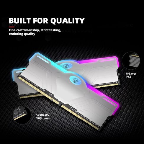مجموعة KingSpec Silver X 32GB (2x16GB) DDR4 Ram 3600MHz مع مبدد حرارة RGB، 1.35V CL18 XMP2.0 - ذاكرة كمبيوتر للألعاب وأجهزة الكمبيوتر المكتبية in Kuwait