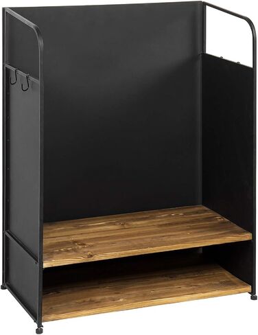 MyGift Deluxe Matte Black Metal Golf Bag Organizer with 2 Tier Burnt Wood Shelf for 2 Golf Bags, Shoes, Equipment and Hooks for Hat and Towels in Saudi Arabia