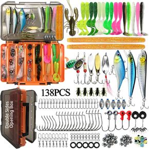 Fishing Topwater Lures Kit 138Pcs for Freshwater, Includiing Soft Plastic Lures Accessories,Fishing Spoons Swimbaits, Minnow, Popper Crankbait, VIB Tackle Boxes