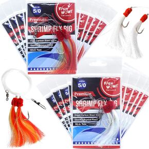 20 Packs Fishing Shrimp Flying Rig 5/0 Hook - Red Yellow White…